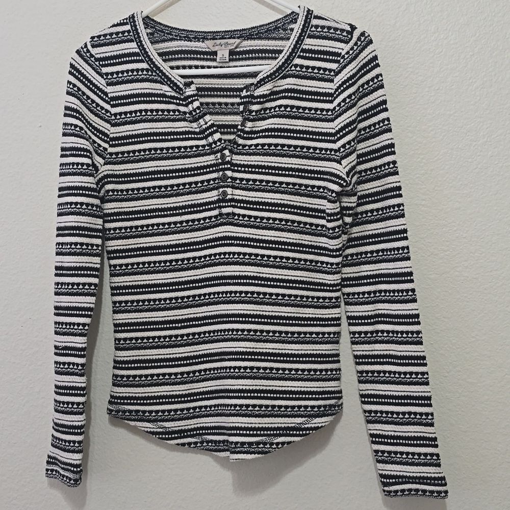 LUCKY BRAND Chloe Thermal Knit Henley Top Striped Small